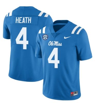 Ole Miss Rebels Malik Heath Jersey #4 College Football All Stitched Light Blue