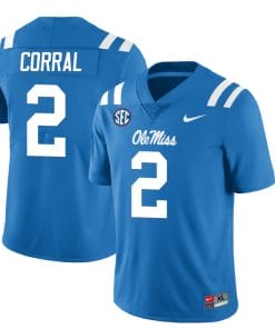 Ole Miss Rebels Matt Corral Jersey #2 College Football All Stitched Light Blue