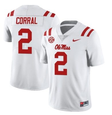 Ole Miss Rebels Matt Corral Jersey #2 College Football All Stitched White