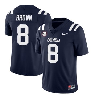 Ole Miss Rebels Troy Brown Jersey #8 College Football All Stitched Navy