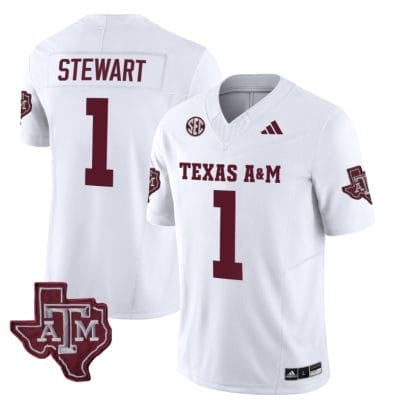 Texas A&M Aggies Evan Stewart Jersey #1 Vapor Limited College Football White