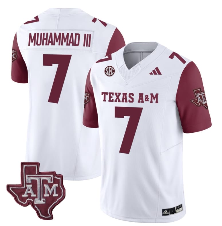 Texas A&M Aggies Moose Muhammad III Jersey #7 Vapor Limited College Football Maroon Sleeves 1 Texas A&M Aggies Moose Muhammad III Jersey #7 Vapor Limited College Football Maroon Sleeves