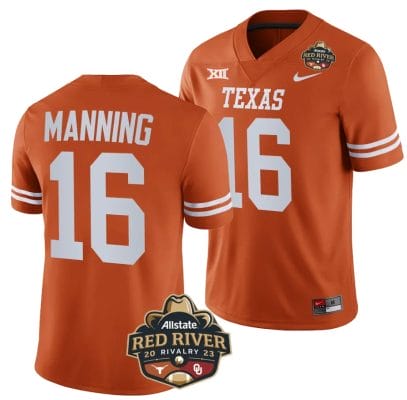 Texas Longhorns Arch Manning Jersey #16 2023 Allstate Red River Rivalry Orange Football