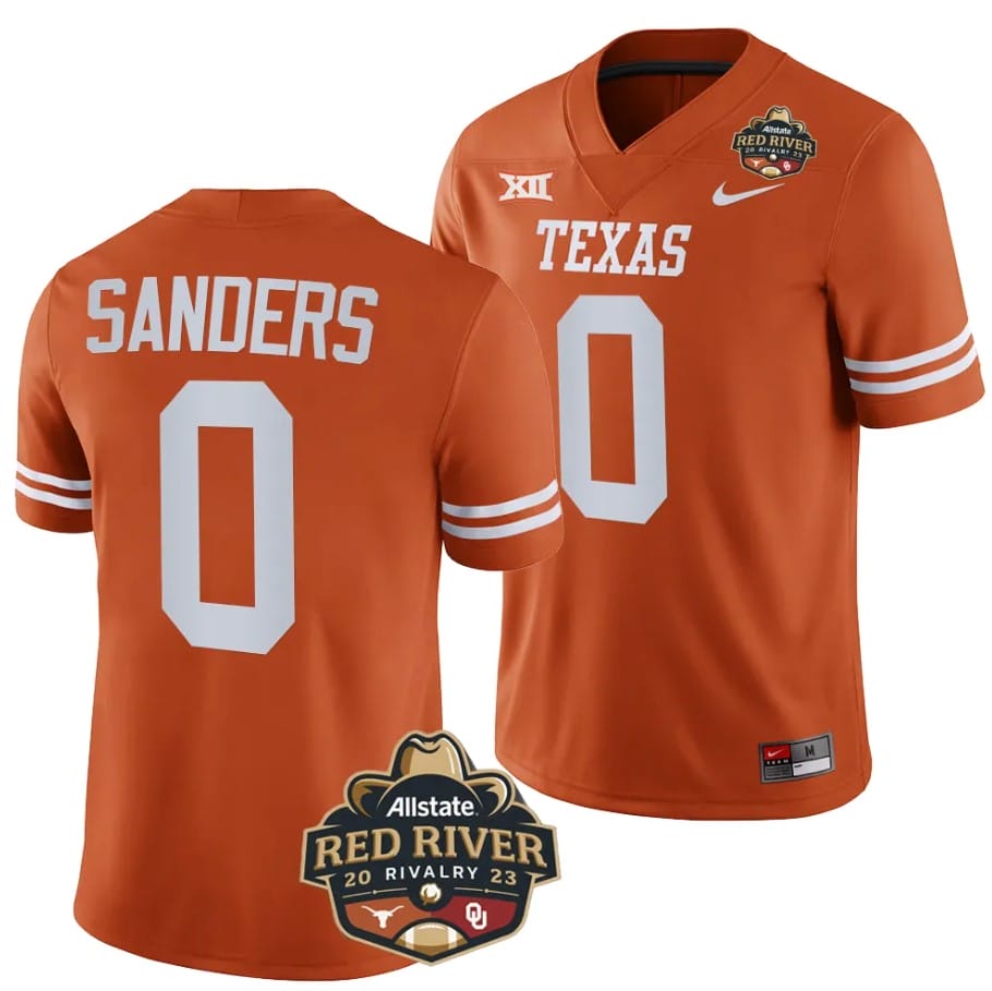 Texas Longhorns Ja Tavion Sanders Jersey #0 2023 Allstate Red River Rivalry Orange Football 1 Texas Longhorns Ja Tavion Sanders Jersey #0 2023 Allstate Red River Rivalry Orange Football