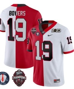 Brock Bowers Jersey #19 Georgia Bulldogs Football 2023 Champions and Vince Dooley Patch Split Red White All Stitched