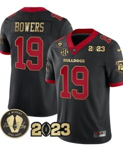 Brock Bowers Jersey #19 Georgia Bulldogs Football 2023 and Vince Dooley Patch Black Gold Trim All Stitched