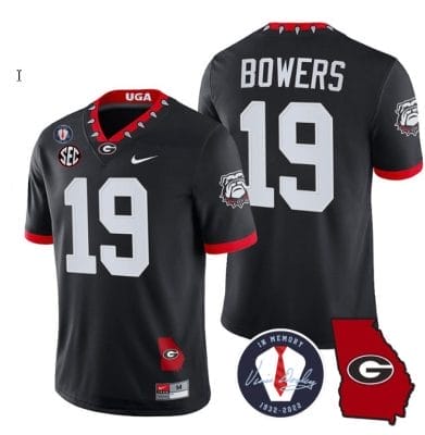 Brock Bowers Jersey #19 Georgia Bulldogs Football Vince Dooley Patch Georgia Map Black All Stitched