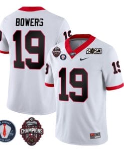 Brock Bowers Jersey #19 Georgia Bulldogs Football 2023 Champions and Vince Dooley Patch White All Stitched