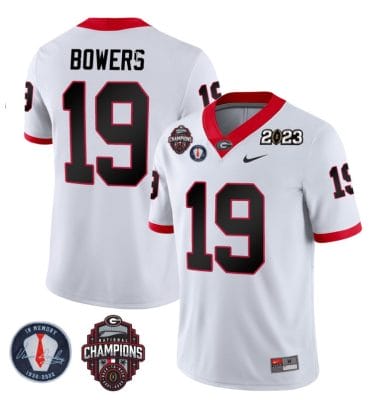 Brock Bowers Jersey #19 Georgia Bulldogs Football 2023 Champions and Vince Dooley Patch White All Stitched