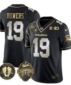 Brock Bowers Jersey #19 Georgia Bulldogs Football 2023 Champions and Vince Dooley Patch Black Limited All Stitched