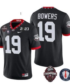 Brock Bowers Jersey #19 Georgia Bulldogs Football 2023 Champions and Vince Dooley Patch Black All Stitched