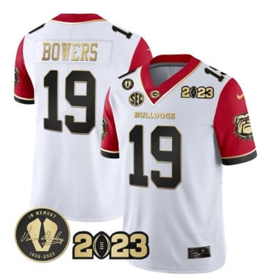 Brock Bowers Jersey #19 Georgia Bulldogs Football Red Sleeves All Stitched