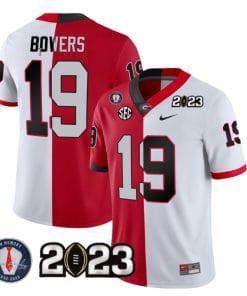 Brock Bowers Jersey #19 Georgia Bulldogs Football Split Red White All Stitched