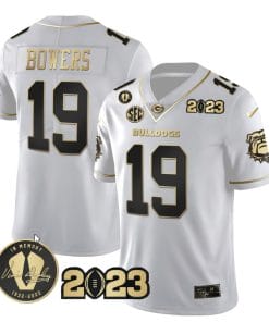 Brock Bowers Jersey #19 Georgia Bulldogs Football White Gold All Stitched