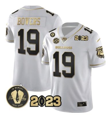 Brock Bowers Jersey #19 Georgia Bulldogs Football White Gold All Stitched