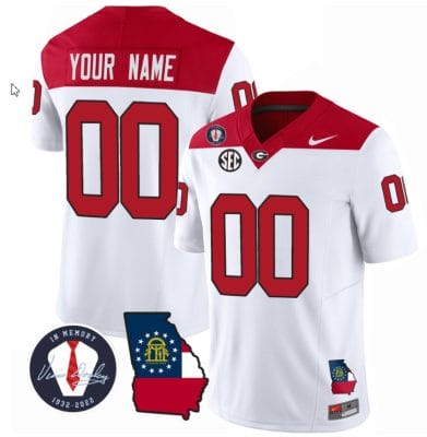 Custom Georgia Bulldogs Jersey Name and Number Football Vince Dooley Patch Map White All Stitched