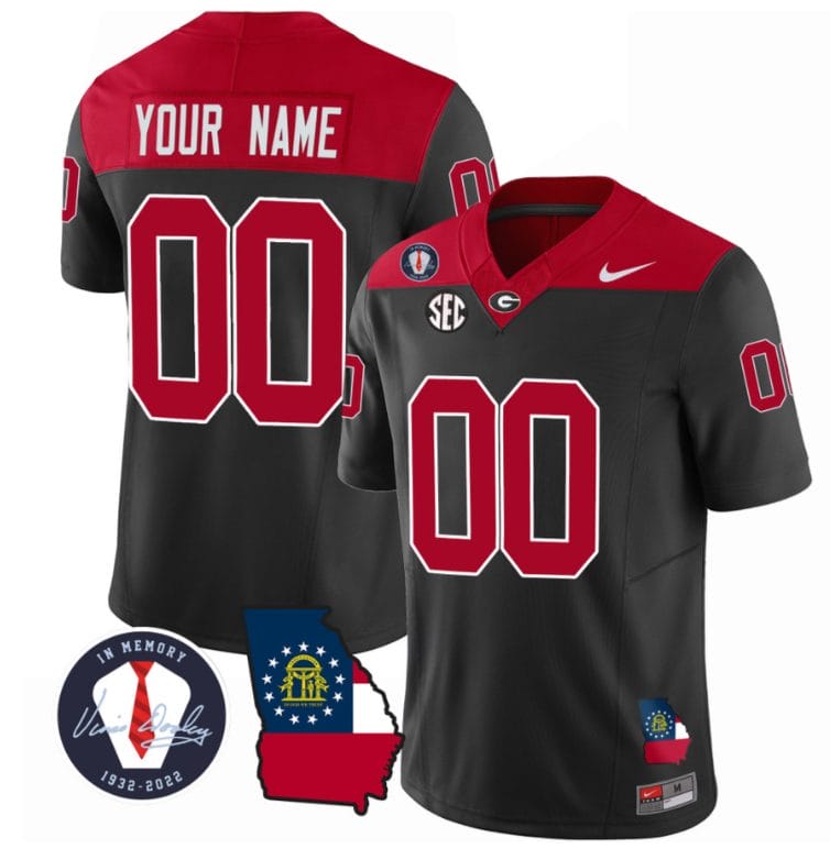Custom Georgia Bulldogs Jersey Name and Number Football Vince Dooley Patch Map Black All Stitched 1 Custom Georgia Bulldogs Jersey Name and Number Football Vince Dooley Patch Map Black All Stitched