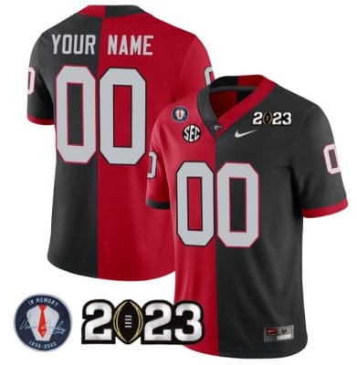 Custom Georgia Bulldogs Jersey Name and Number Football 2023 Vince Dooley Patch Split Red Black All Stitched