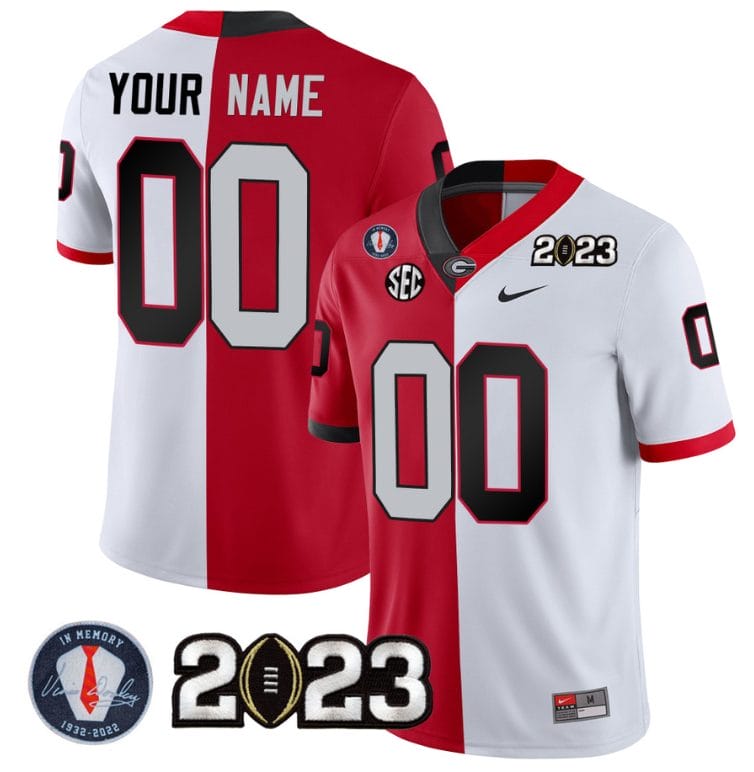Custom Georgia Bulldogs Jersey Name and Number Football 2023 Vince Dooley Patch Split All Stitched 1 Custom Georgia Bulldogs Jersey Name and Number Football 2023 Vince Dooley Patch Split All Stitched