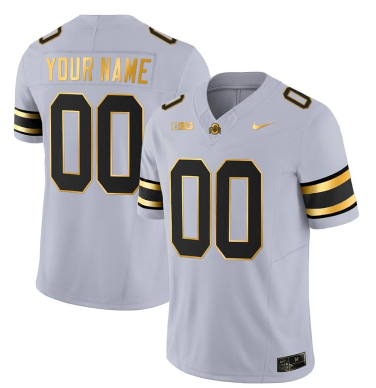 Custom Ohio State Buckeyes Jersey Name and Number College Football Stitched Gray Gold 1 Custom Ohio State Buckeyes Jersey Name and Number College Football Stitched Gray Gold