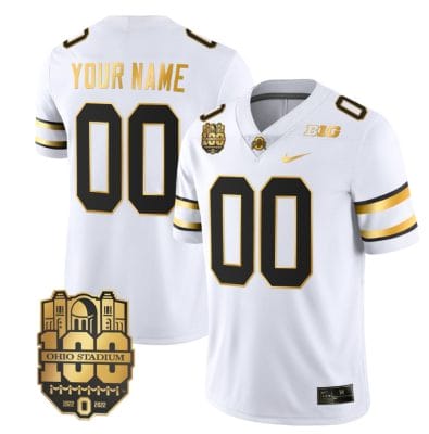 Custom Ohio State Buckeyes Jersey Name and Number College Football Stitched White Gold 8 Custom Ohio State Buckeyes Jersey Name and Number College Football Stitched White Gold