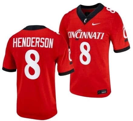 Cincinnati Bearcats Xzavier Henderson Jersey #8 Red 2023 Alternate College Football 10 Cincinnati Bearcats Xzavier Henderson Jersey #8 Red 2023 Alternate College Football