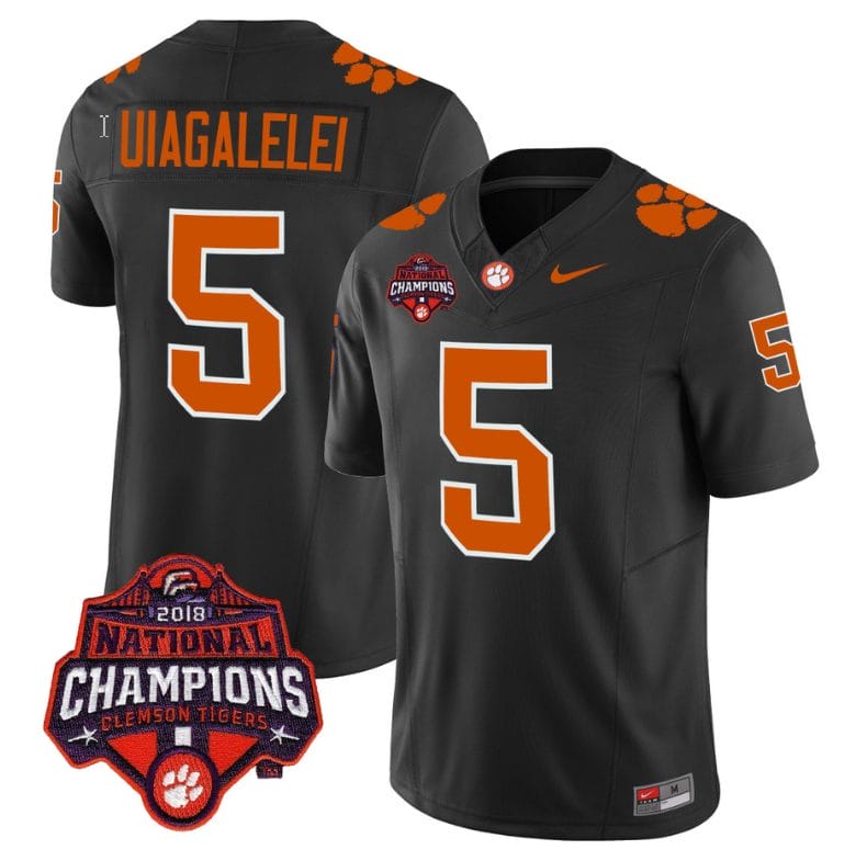 DJ Uiagalelei Jersey #5 Clemson Tigers Vapor Limited Champions Patch College Football Stitched Black 1 DJ Uiagalelei Jersey #5 Clemson Tigers Vapor Limited Champions Patch College Football Stitched Black