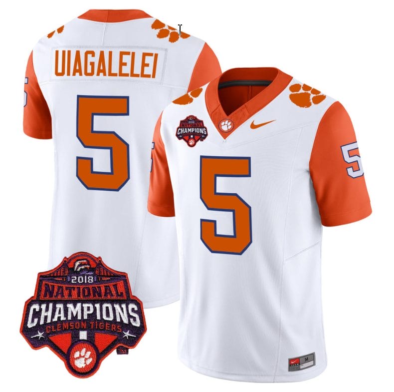 DJ Uiagalelei Jersey #5 Clemson Tigers Vapor Limited Champions Patch College Football Stitched Orange Sleeves 1 DJ Uiagalelei Jersey #5 Clemson Tigers Vapor Limited Champions Patch College Football Stitched Orange Sleeves