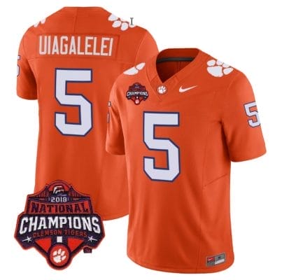 DJ Uiagalelei Jersey #5 Clemson Tigers Vapor Limited Champions Patch College Football Stitched Orange 8 DJ Uiagalelei Jersey #5 Clemson Tigers Vapor Limited Champions Patch College Football Stitched Orange