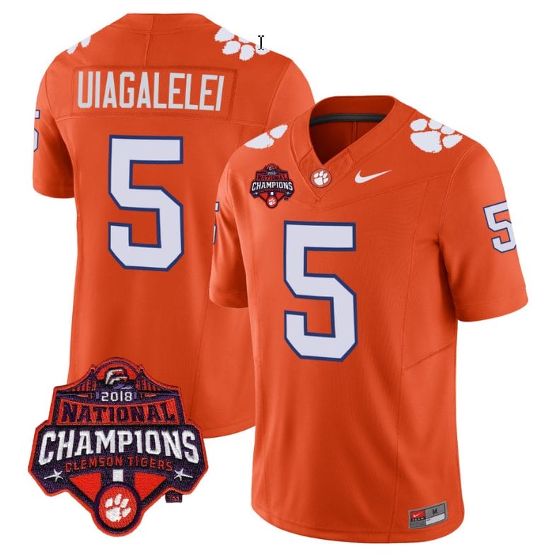 DJ Uiagalelei Jersey #5 Clemson Tigers Vapor Limited Champions Patch College Football Stitched Orange 1 DJ Uiagalelei Jersey #5 Clemson Tigers Vapor Limited Champions Patch College Football Stitched Orange
