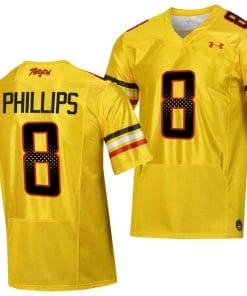 Maryland Terrapins Jordan Phillips Jersey #8 College Football Gold 2023 Script Uniform