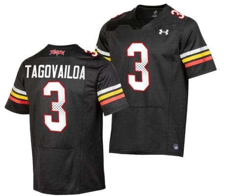 Maryland Terrapins Taulia Tagovailoa Jersey #3 College Football Black 2023 Replica Uniform 8 Maryland Terrapins Taulia Tagovailoa Jersey #3 College Football Black 2023 Replica Uniform
