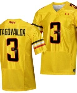 Maryland Terrapins Taulia Tagovailoa Jersey #3 College Football Gold 2023 Script Uniform