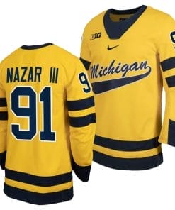 Michigan Wolverines Frank Nazar III Jersey #91 Classic Hockey Maize Replica 2023-24