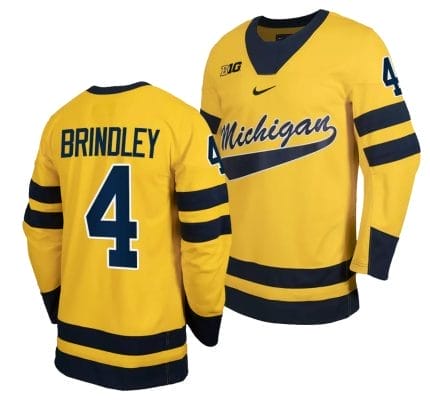 Michigan Wolverines Gavin Brindley Jersey #4 Classic Hockey Maize Replica 2023-24