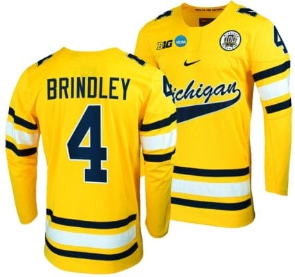 Michigan Wolverines Gavin Brindley Jersey #4 NCAA Hockey Tournament Maize 2023