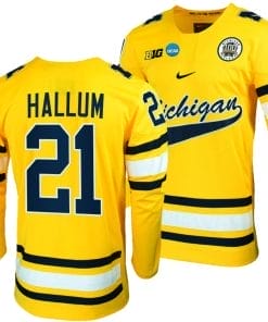 Michigan Wolverines Jackson Hallum Jersey #21 NCAA Hockey Tournament Maize 2023
