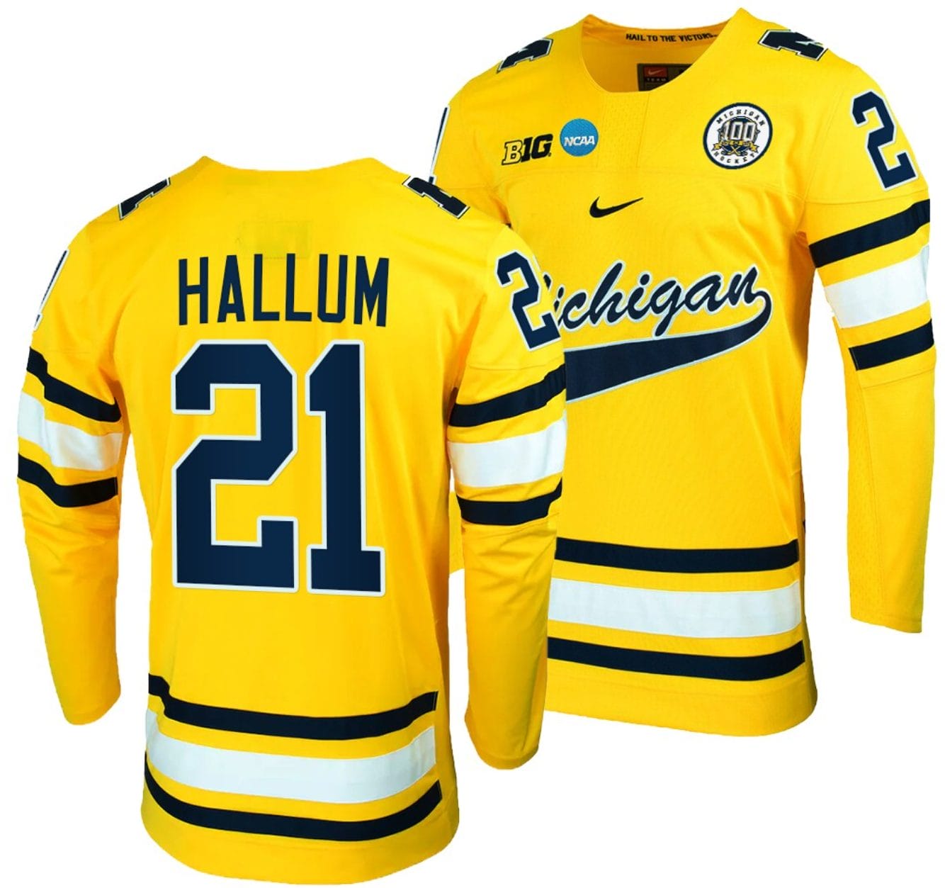 Michigan Wolverines Jackson Hallum Jersey #21 NCAA Hockey Tournament Maize 2023 1 Michigan Wolverines Jackson Hallum Jersey #21 NCAA Hockey Tournament Maize 2023