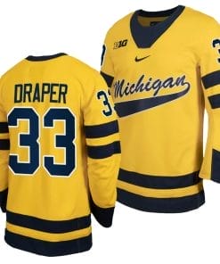 Michigan Wolverines Kienan Draper Jersey #33 Classic Hockey Maize Replica 2023-24