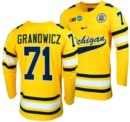 Michigan Wolverines Nick Granowicz Jersey #71 NCAA Hockey Tournament Maize 2023