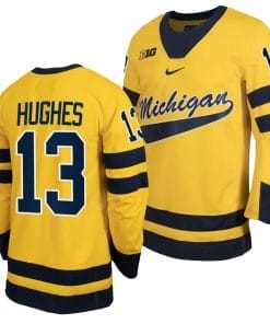 Michigan Wolverines TJ Hughes Jersey #13 Classic Hockey Maize Replica 2023-24