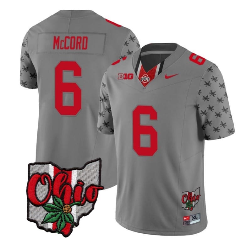 Ohio State Buckeyes Kyle Mccord Jersey #6 College Football Stitched Alternate 2023 Gray 1 Ohio State Buckeyes Kyle Mccord Jersey #6 College Football Stitched Alternate 2023 Gray