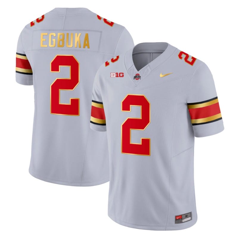 Ohio State Buckeyes Emeka Egbuka Jersey #2 College Football Stitched Gold Trim 1 Ohio State Buckeyes Emeka Egbuka Jersey #2 College Football Stitched Gold Trim
