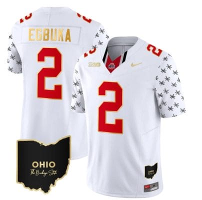 Ohio State Buckeyes Emeka Egbuka Jersey #2 College Football Stitched Alternate White Gold Trim