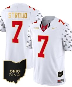 Ohio State Buckeyes CJ Stroud Jersey #7 College Football Stitched Alternate White Gold Trim
