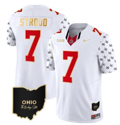 Ohio State Buckeyes CJ Stroud Jersey #7 College Football Stitched Alternate White Gold Trim
