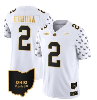 Ohio State Buckeyes Emeka Egbuka Jersey #2 College Football Stitched Alternate White Gold
