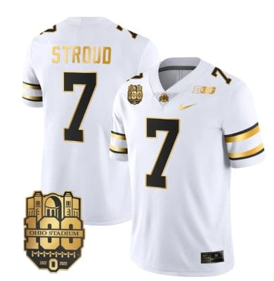 Ohio State Buckeyes CJ Stroud Jersey #7 College Football Stitched White Gold