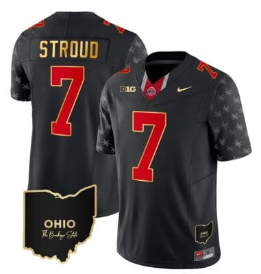 Ohio State Buckeyes CJ Stroud Jersey #7 College Football Stitched Alternate Black Gold Trim 8 Ohio State Buckeyes CJ Stroud Jersey #7 College Football Stitched Alternate Black Gold Trim