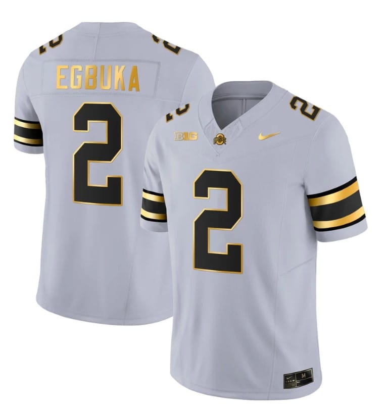 Ohio State Buckeyes Emeka Egbuka Jersey #2 College Football Stitched Gray Gold 1 Ohio State Buckeyes Emeka Egbuka Jersey #2 College Football Stitched Gray Gold